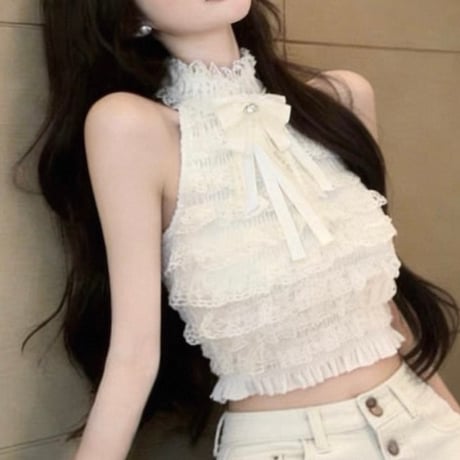 Lace Frill Halter Top 2色