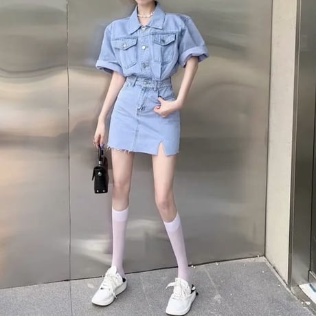 半袖デニムワンピース