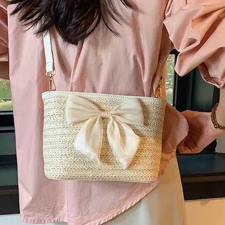 リボン付きstraw bag 2色