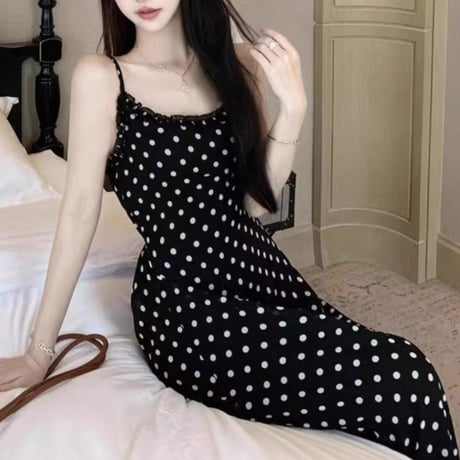 Dot long camisole dress 2色