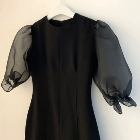 black パフスリ シースルー ワンピ