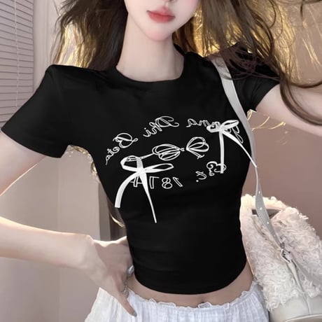 リボン付きGirly Tシャツ 4色