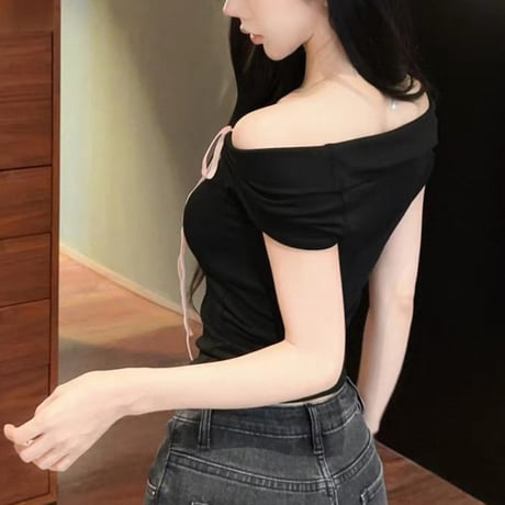 Black Ribbon Off Shoulder Top