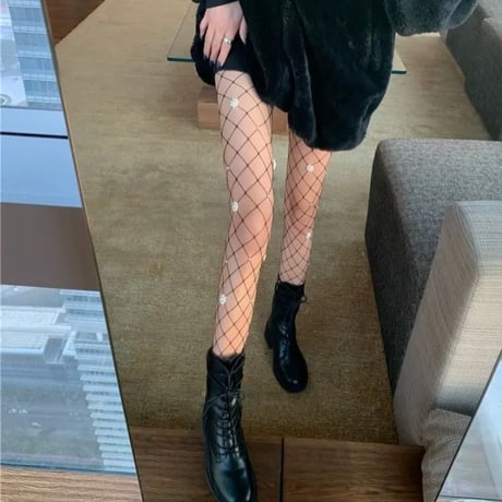 パールフラワー網タイツ