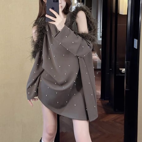 kira kira feather fur トップス 3色