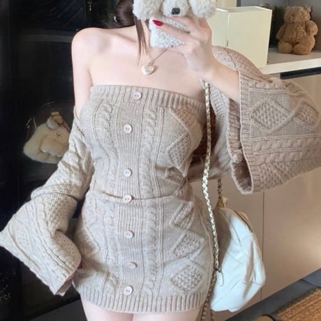 Cable Knit Cardigan Set 2色
