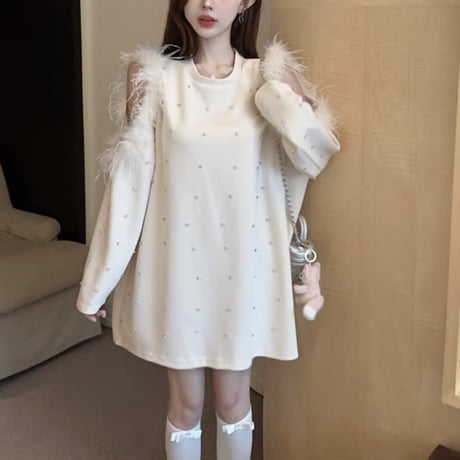 kira kira feather fur トップス 3色