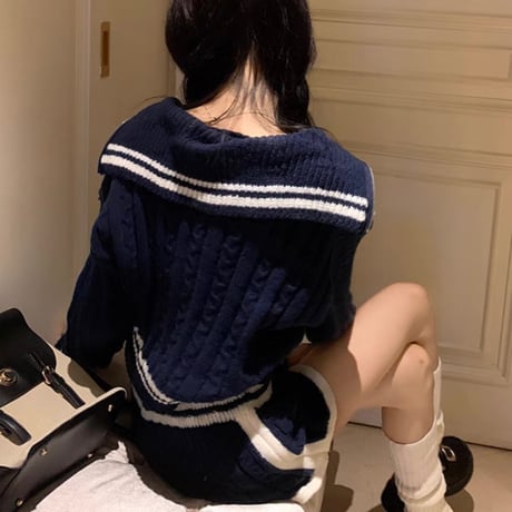 長袖ニットデザインセットアップ 3色