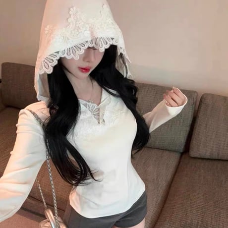 lace フーディートップス 2色