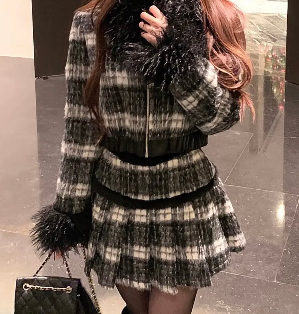 Harrods ツイード ファー付きセットアップ