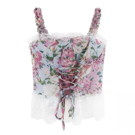 flower lace レースアップtops