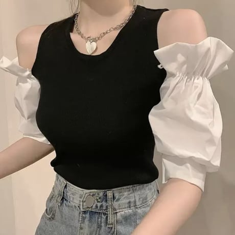 arm frill ドッキングニット トップス 3色