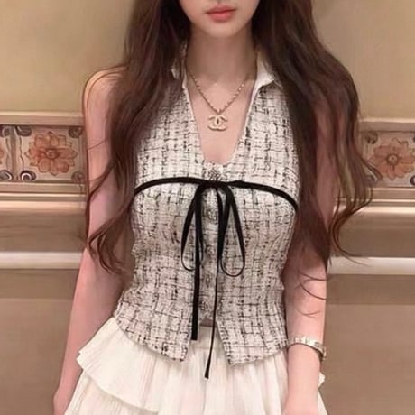 Ribbon Tweed Halter Top 3色