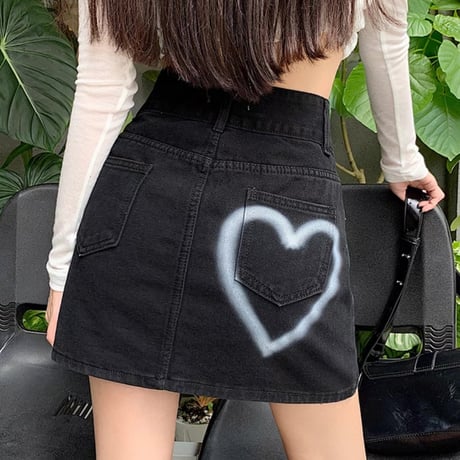 ハートデザイン denim スカート 2色