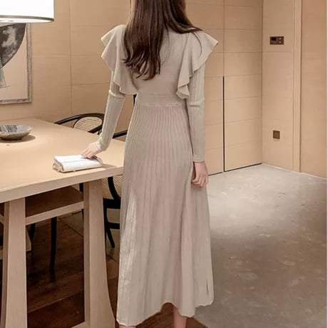 frill natural long onepiece 2色