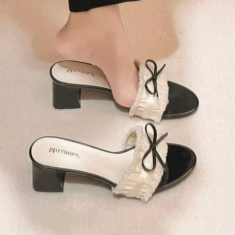 Ribbon Frill Mule Heels