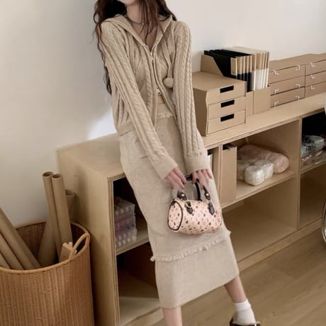 ニットロングスカートセットアップ 2色