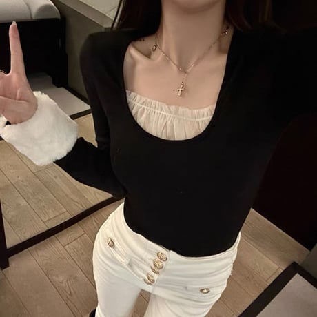 Fluffy Cuff Layered Top 2色