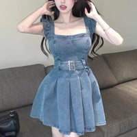 Denim Belted Pleats Dress
