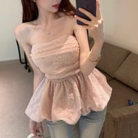 Floral Embroidery Peplum Top 2色