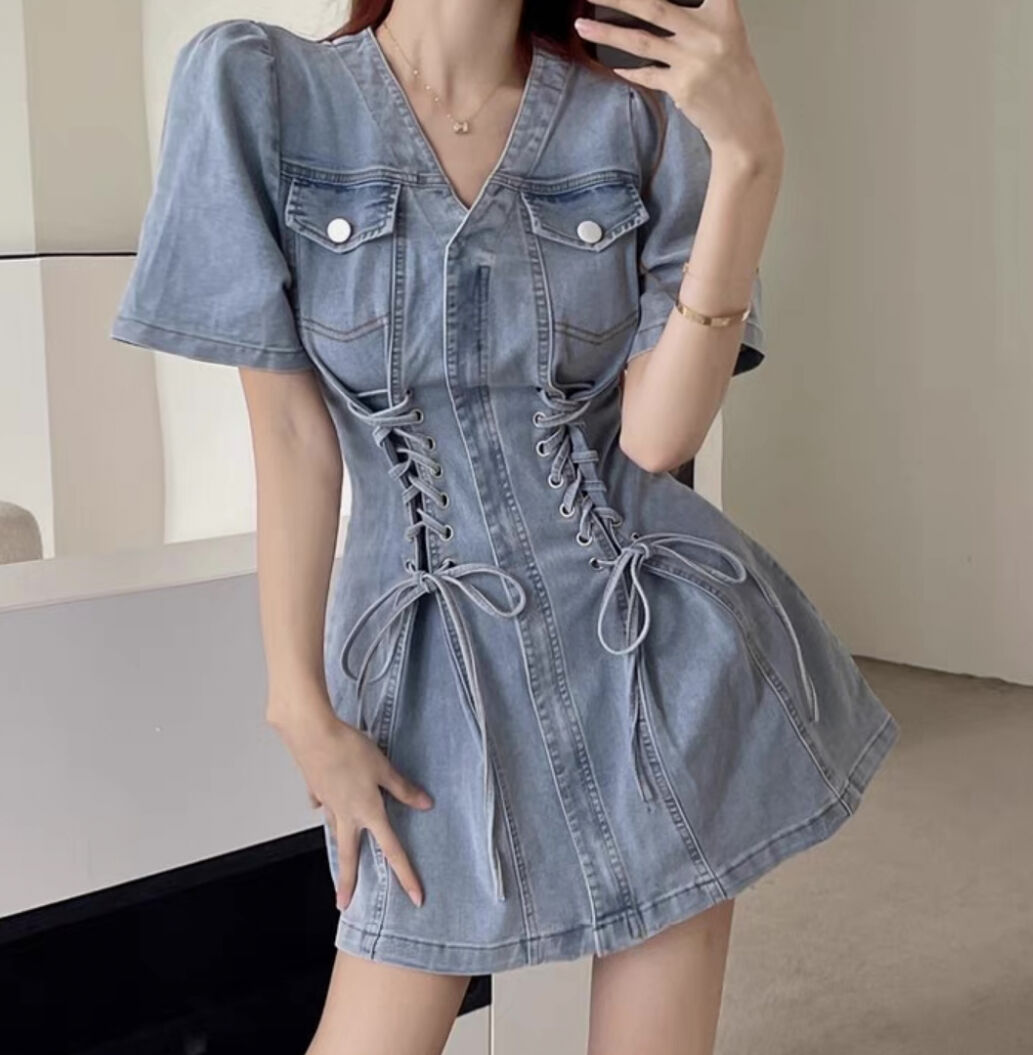 レースアップデニムワンピ 2色 | ecrea 