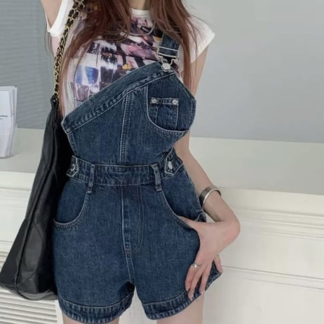 デニムサスペンダーショートパンツ