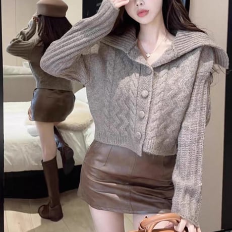 Button Cable Knit Cardigan 3色