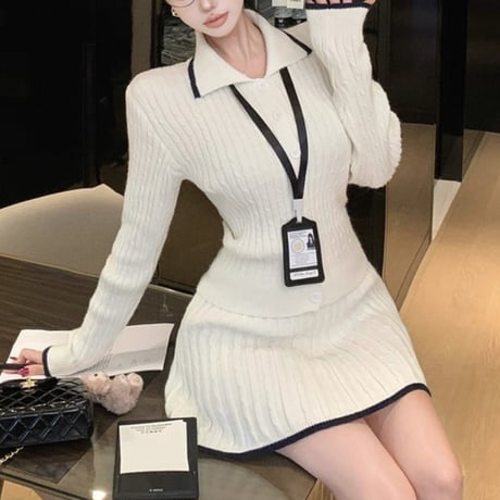 Collar Rib Knit Set 2色
