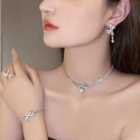 Crystal silver ribbon accessory 3種