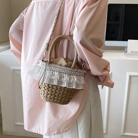 frill lace straw bag