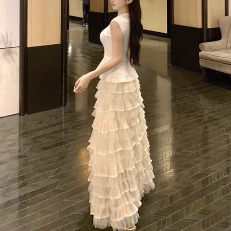 Elegant Pleated Peplum Set Up 2色