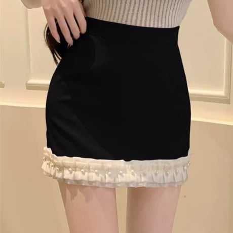 パール付きフリルスカート 2色
