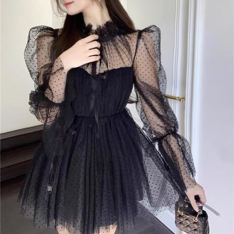 tulle ribbon dress op 2色