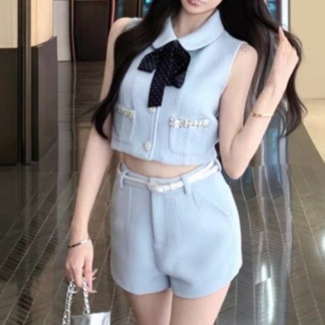 リボンブルーツイードセットアップ