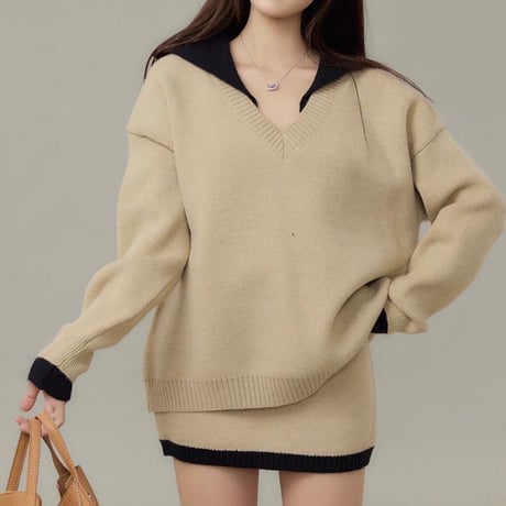Layered Collar Knit Mini Set Up 3色