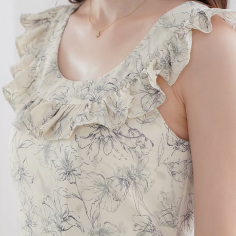 flower frill no sleeve dress