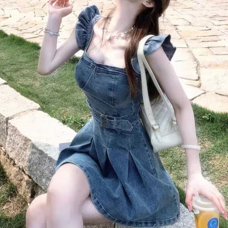 Denim Belted Pleats Dress