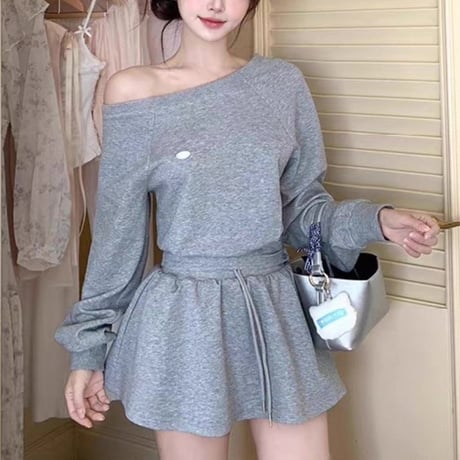 Casual Off-shoulder Sweat set up 2色