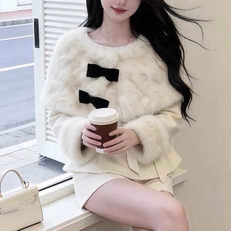 Fur Trim Peplum Set Up