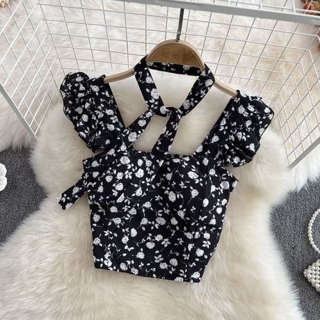 flower frill ボウタイ付きトップス4色