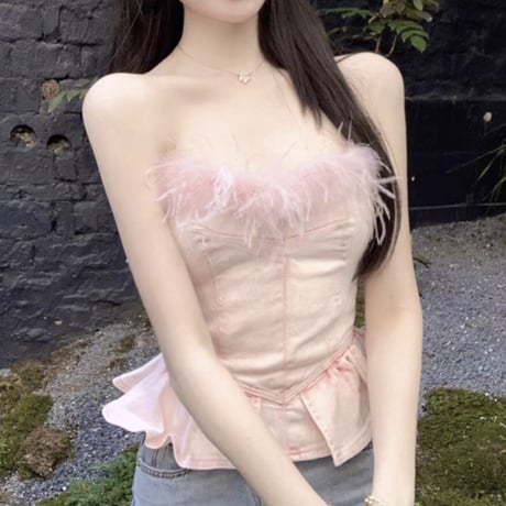feather pink peplum tops