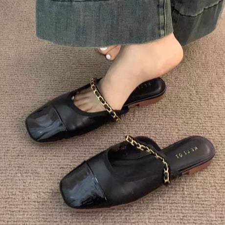 Chain Strap Flat Mule 3色