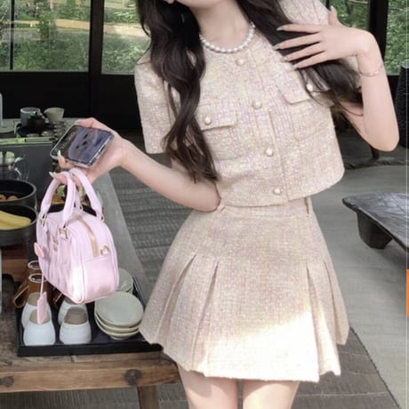 mix color pleats skirt  setup