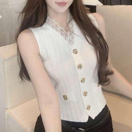 Gold Button Mode Tops 2色