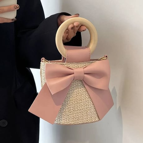 立体リボンstraw bag 2色