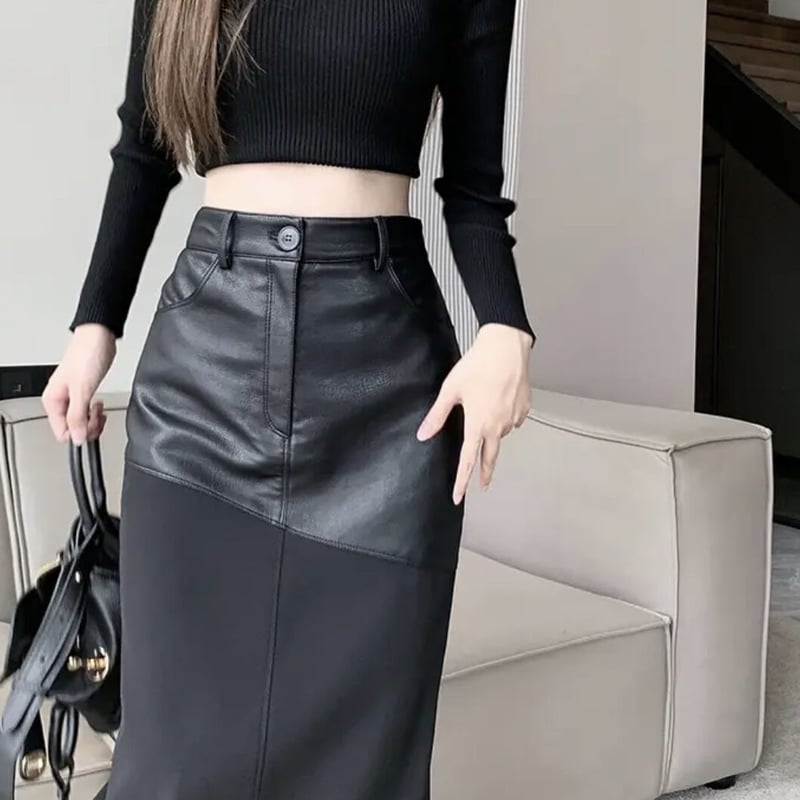 新品◆デニーローズ◆女らしく色っぽい！美形”黒エコレザー調タイトスカート！42 新品◇デニーローズ◇女らしく色っぽい！美形”黒エコレザー調