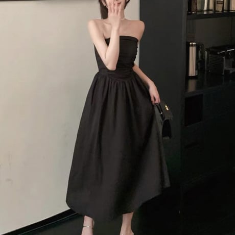 Shirring Tube Flare Dress 2色