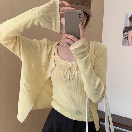 ゆなちゃん様ご着用♡リボンキャミ＋カーディガンセット 6色