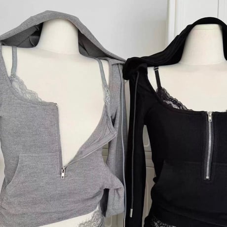 Lace Zip Hoodie Lounge Set 2色