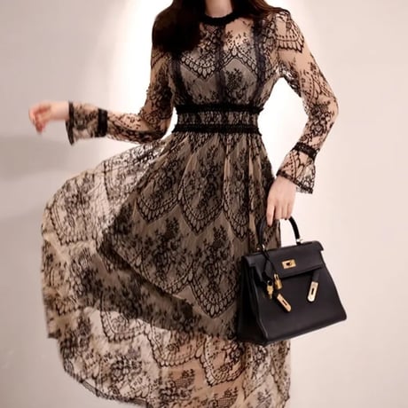 mao様ご着用*.シックレースロングワンピ